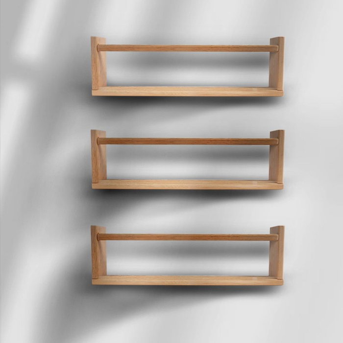 Hanah Home Estantería de Pared de Madera de Pino Maciza, Set de 3 Piezas, Roble